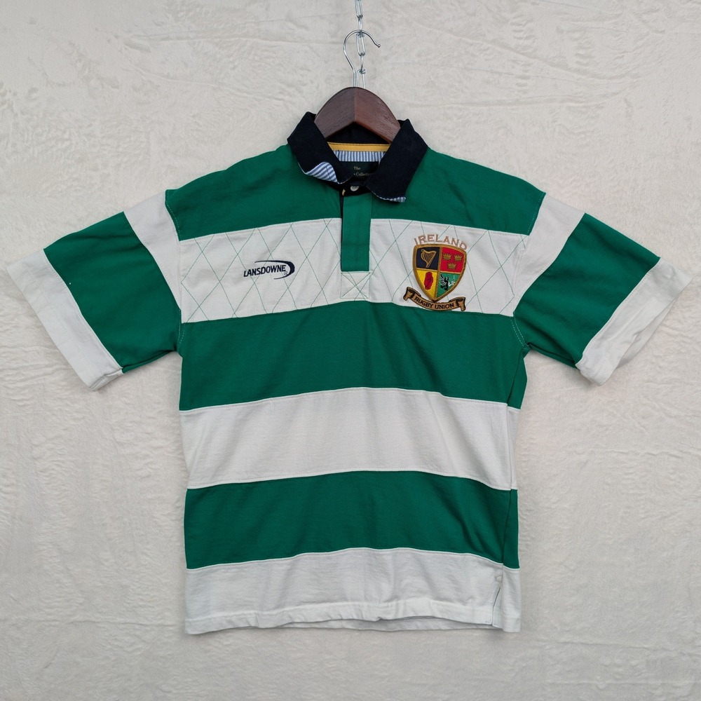 VTG Lansdowne Shirt Men's S Green White Stripe Ireland Rugby Union Preppy Y2K
